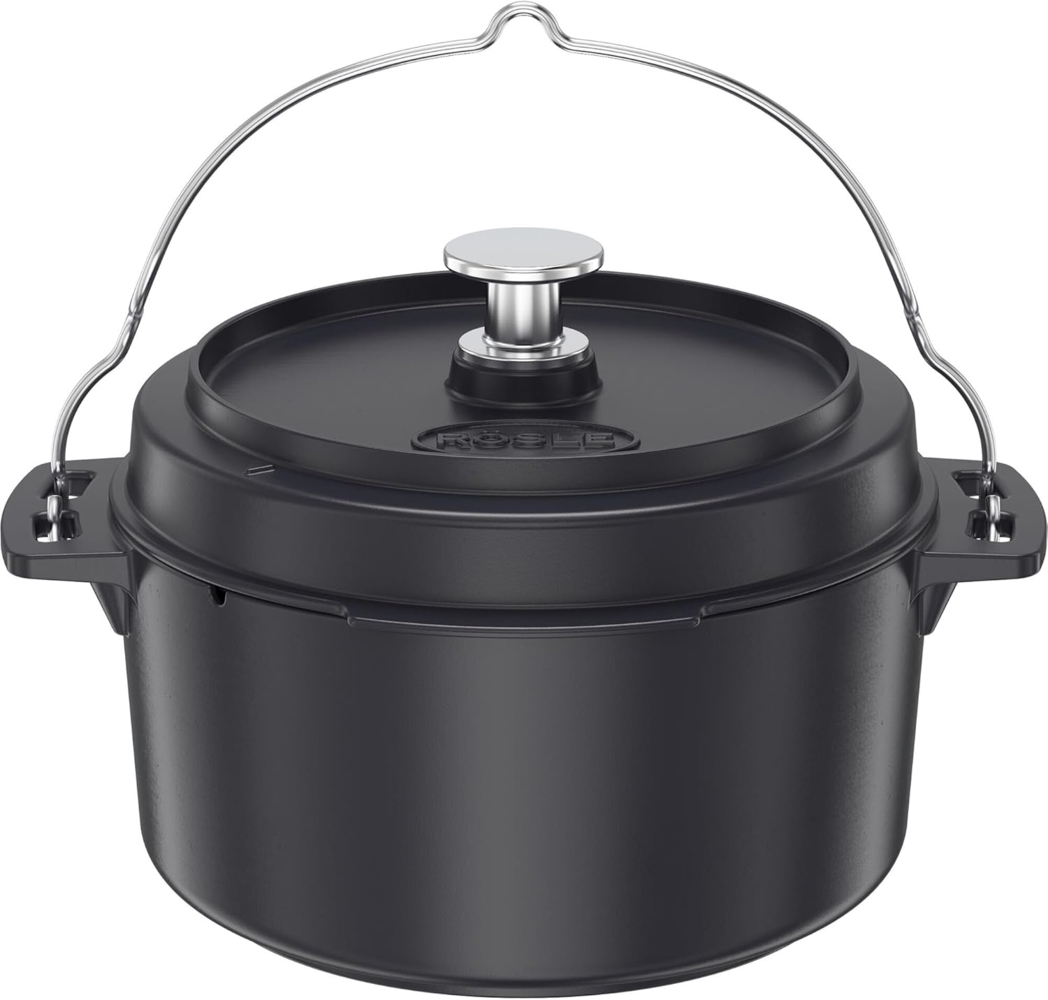 RÖSLE VARIO Dutch Oven, Hochwertiger Dutch Oven aus emailliertem Gusseisen, Deckel als Pfanne einsetzbar, mit Tragebügel, 5,5 l, 36 x 30 x 22,5 cm, Schwarz Bild 1