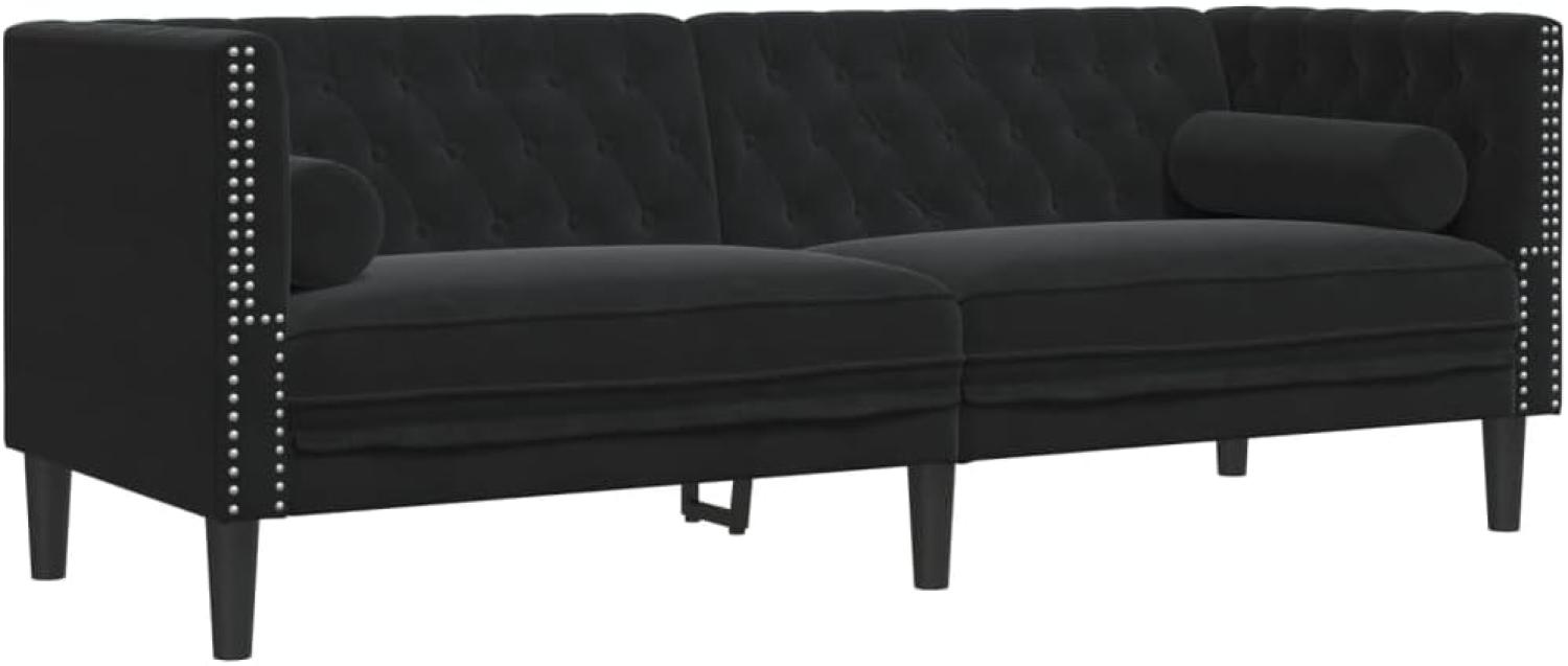 Chesterfield-Sofa mit Nackenrollen 3-Sitzer Schwarz Samt 372698 Bild 1