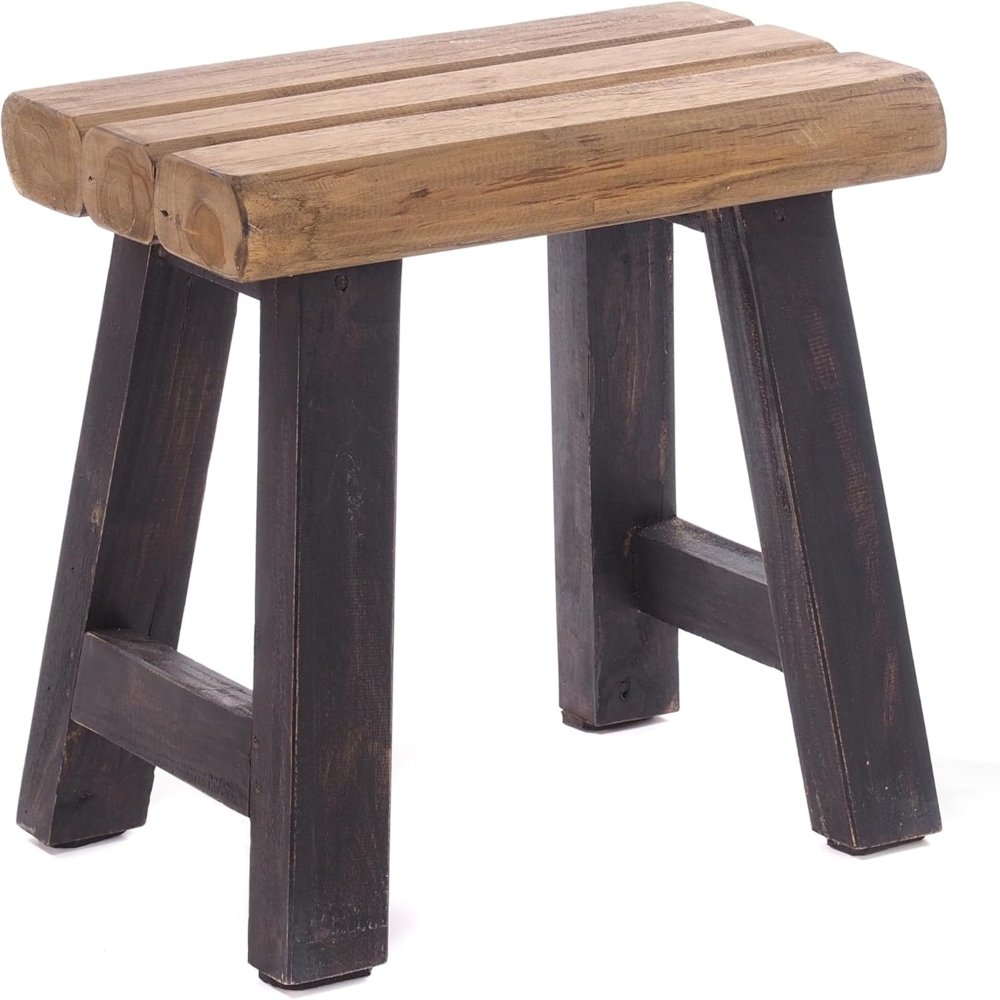 DESIGN DELIGHTS Vinatge SITZHOCKER Rustic | 41 x 42 x 24 cm (HxBxT), Hocker aus massivem Teak Holz, rustikal natürlicher Holzhocker, BEistellhocker, Küchenhocker | Farbe: 04 schwarz-Natur Bild 1
