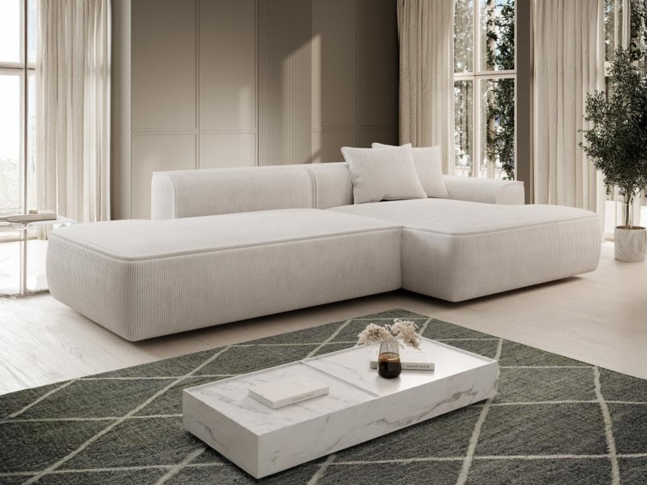 Vente-unique - Ecksofa - Ecke rechts - Cord - Beige - ERYNEL Bild 1