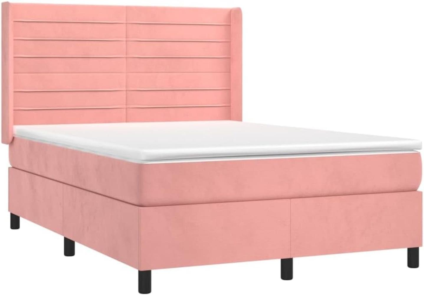 vidaXL Boxspringbett mit Matratze Rosa 140x190 cm Samt 3132740 Bild 1