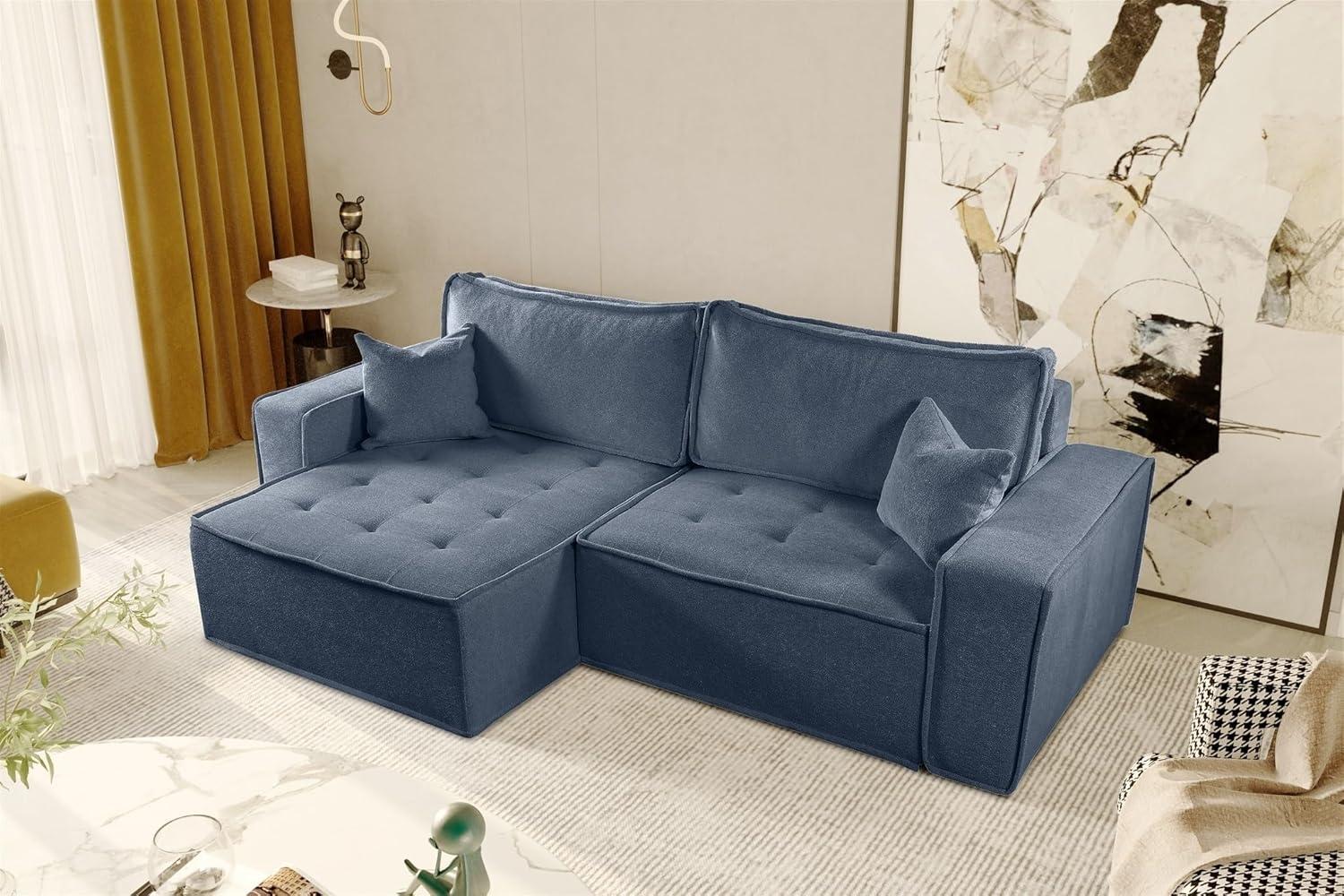 Ecksofa Schlafsofa FLOSI Stoff Raven Blau Ottomane Links Bild 1