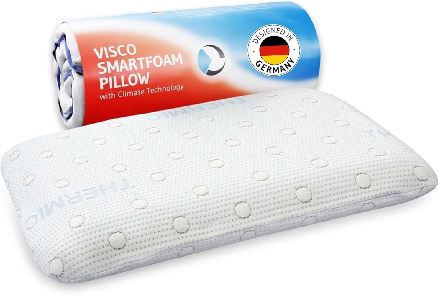 Kopfkissen MIZAR für Bauchschläfer, orthopädisches Bauchschläfer-Kissen mit zertifizierter Ergonomie aus weichem Visco-Schaum von nur 7 cm Höhe, mit thermoregulierendem Klima-Bezug, 60 x 40 x 7 cm Bild 1