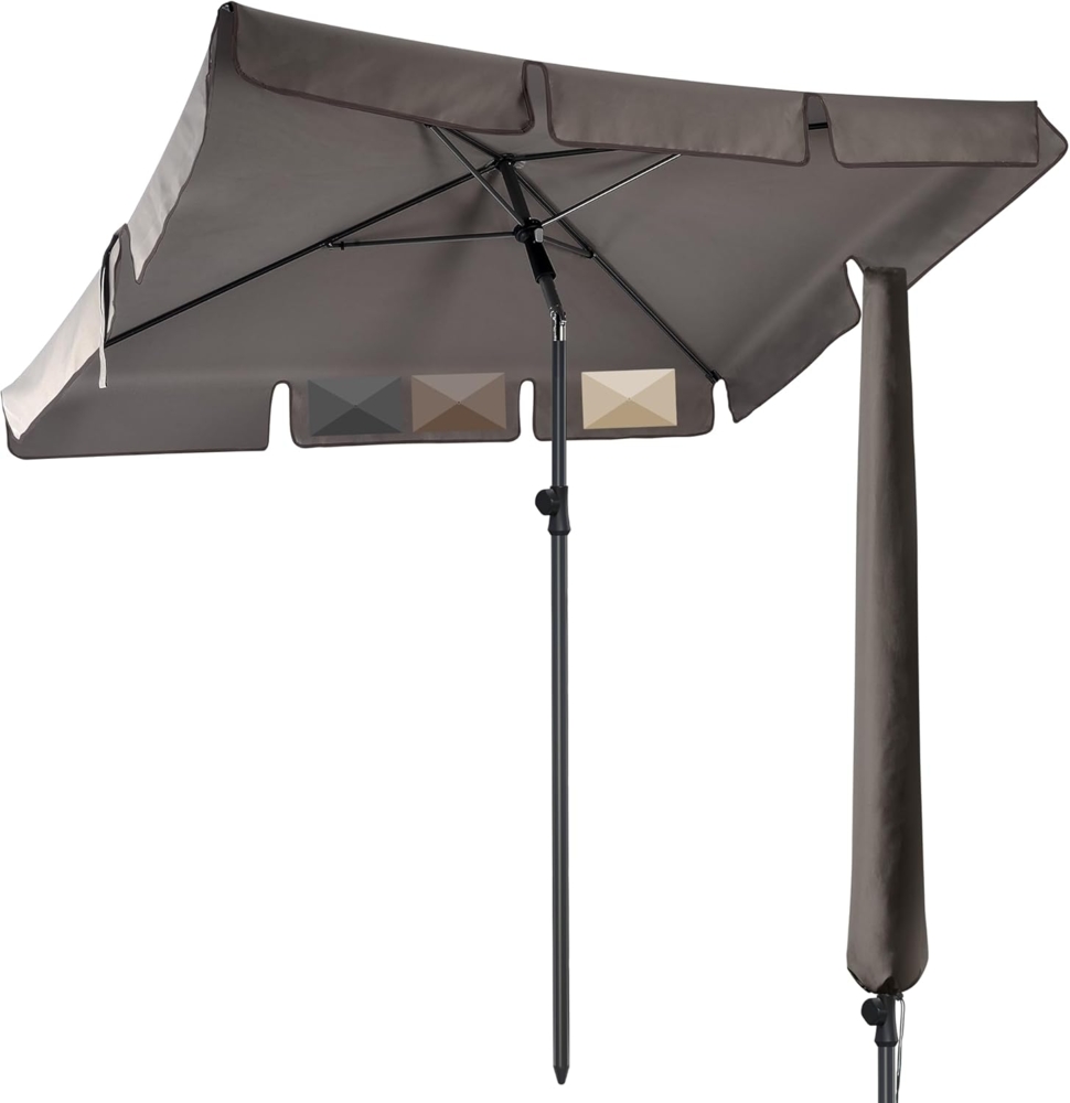 4smile Sonnenschirm Balkon 200x125 cm mit Schirmhülle, Taupe - UV50+ Sonnenschirm rechteckig knickbar höhenverstellbar, Sommer Schirm für Sonnenschutz Balkon als Ersatz für Ampelschirm Bild 1