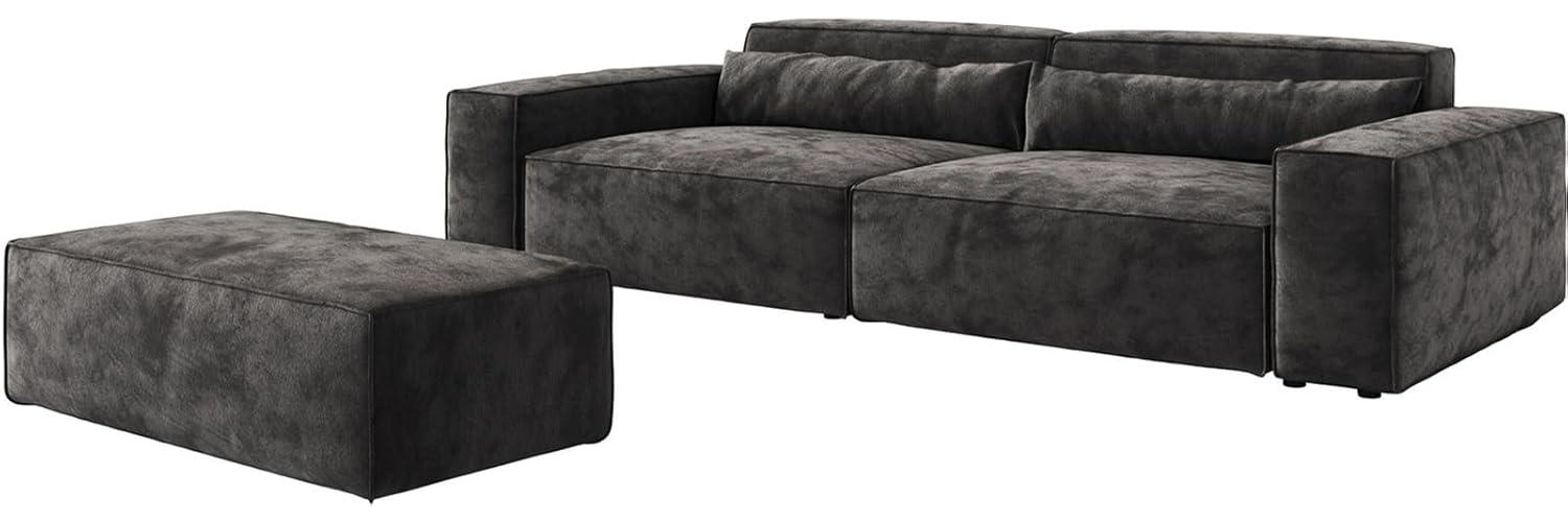 Big-Sofa Sirpio XL 270x130 cm Mikrofaser Schwarz mit Hocker Bild 1