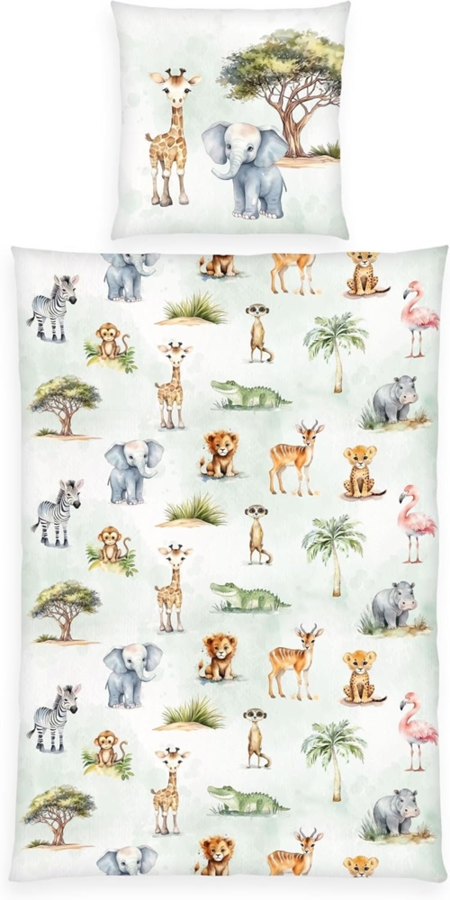 Herding Renforce Kinder Bettwäsche Safari mint 135x200 cm Tiere 4451309050 Bild 1