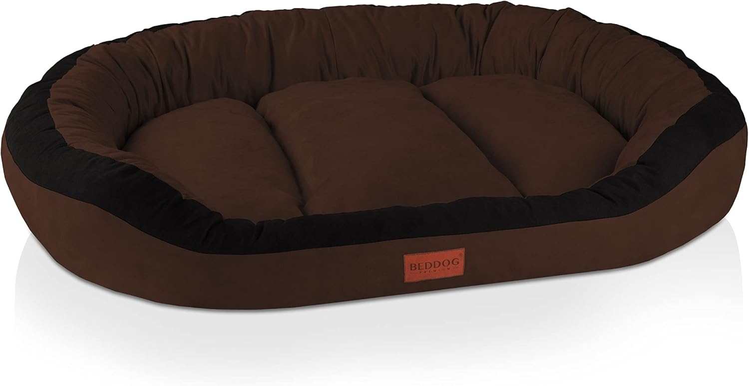 BedDog PRINS PREMIUM Hundebett, aus strapazierfähigem Alicante-Gewebe, Hundesofa mit Seiten, ovales Kissen für Ihr Haustier, Hundecouch XXL, MOCCA (schwarz/braun) Bild 1