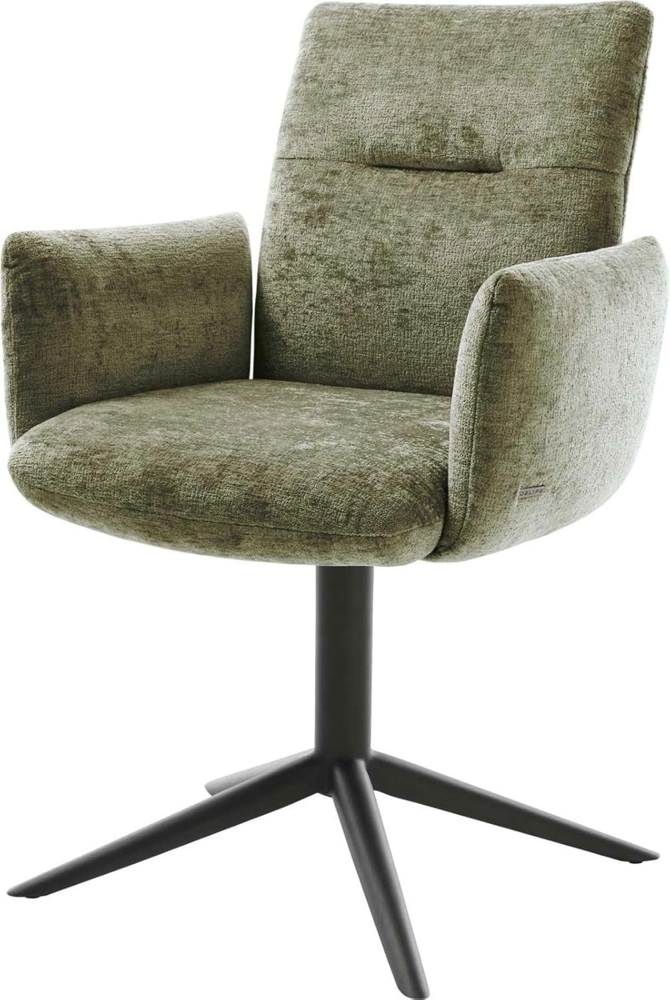 Drehstuhl Jova-Flex mit Armlehnen Chenille Olive Fußkreuz Schwarz 360° drehbar Wippfunktion Taschenfederkern Bild 1