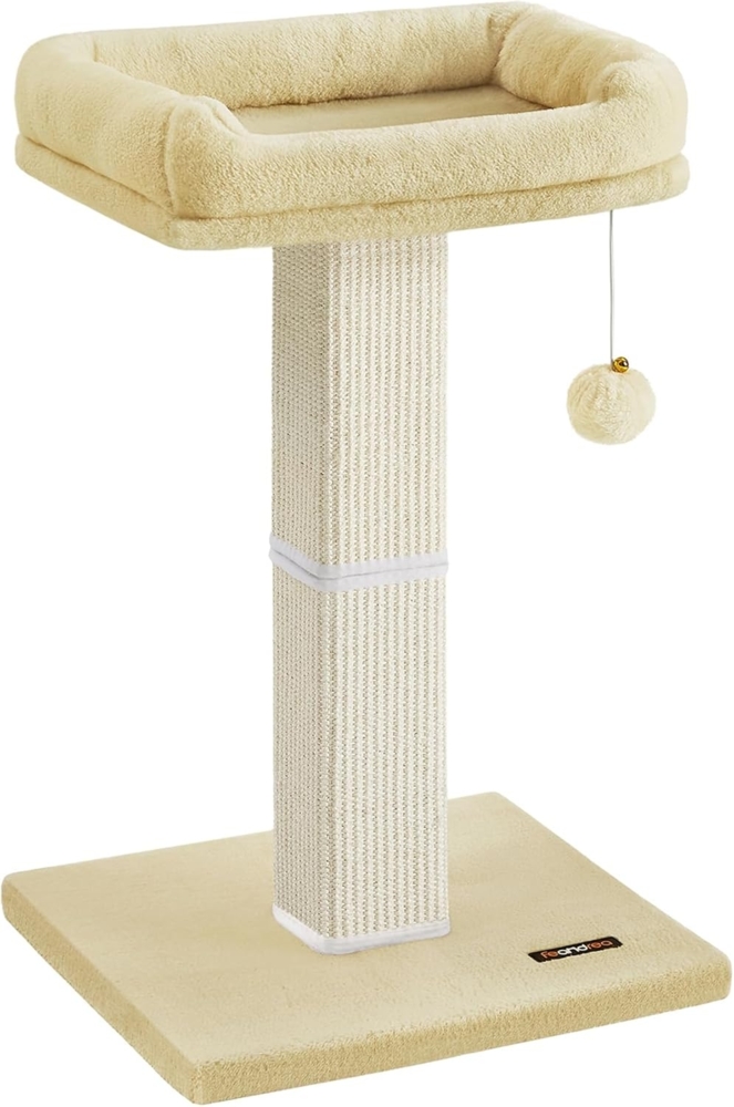 Feandrea Kratzbaum, Katzenbaum mit 40 x 30 cm Plattform aus Plüsch, Kratzstamm, Katzenkratzbaum, 71 cm hoch, Kratzsäule mit geflochtenem Sisal, 45 x 40 cm Sockel, mit Plüschball, beige PCADE022M01 Bild 1