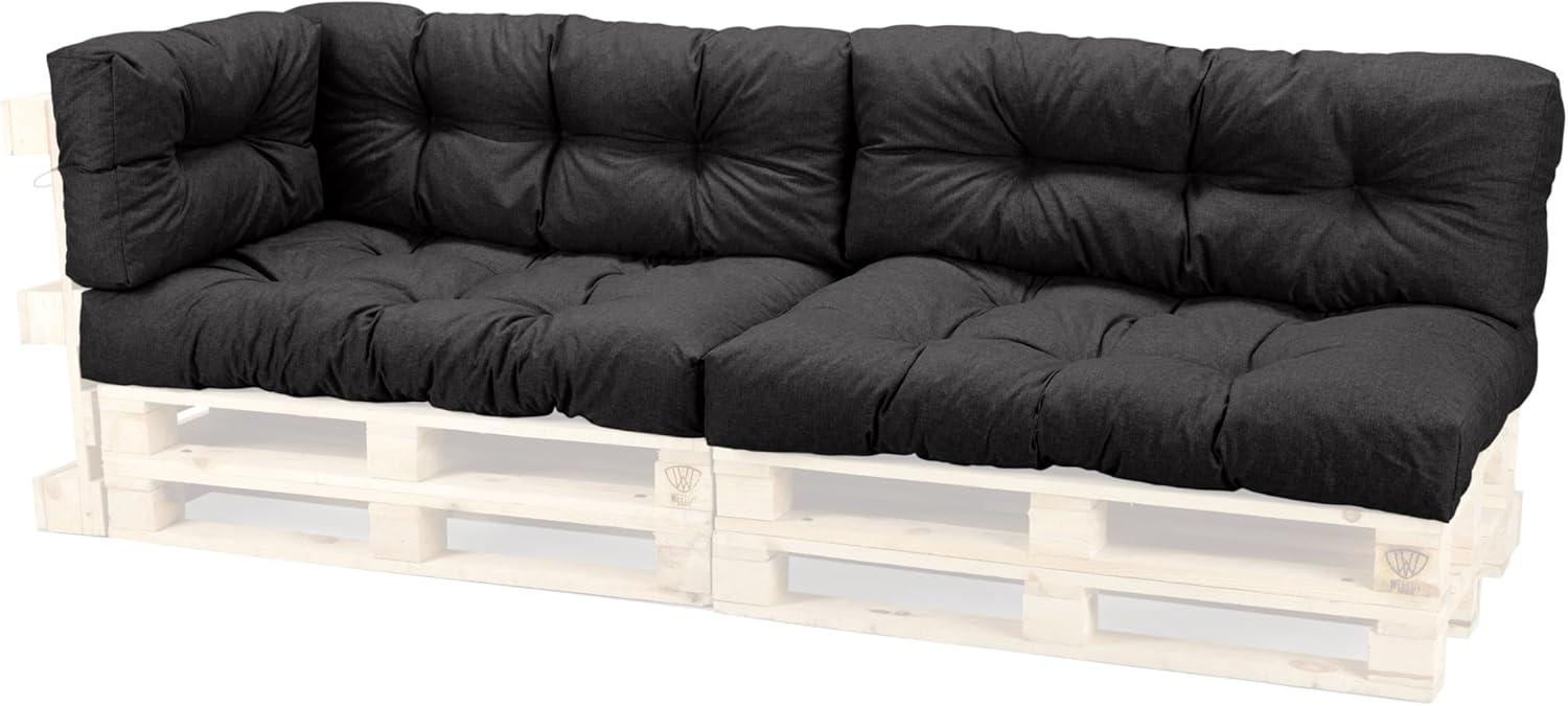 WEELOV Palettenkissen Sitzkissen Palettenauflagen für Garten und Haus, modernes Design, bequem und funktionell, pflegeleicht, praktisch, dick weich 5er Set, BLACK-UV (schwarz-UV) Bild 1