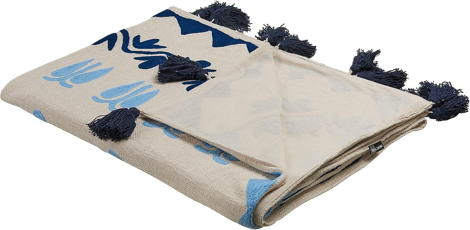 beliani 'BHIND' Kuscheldecke, Baumwolle beige, 130 x 180 cm Bild 1
