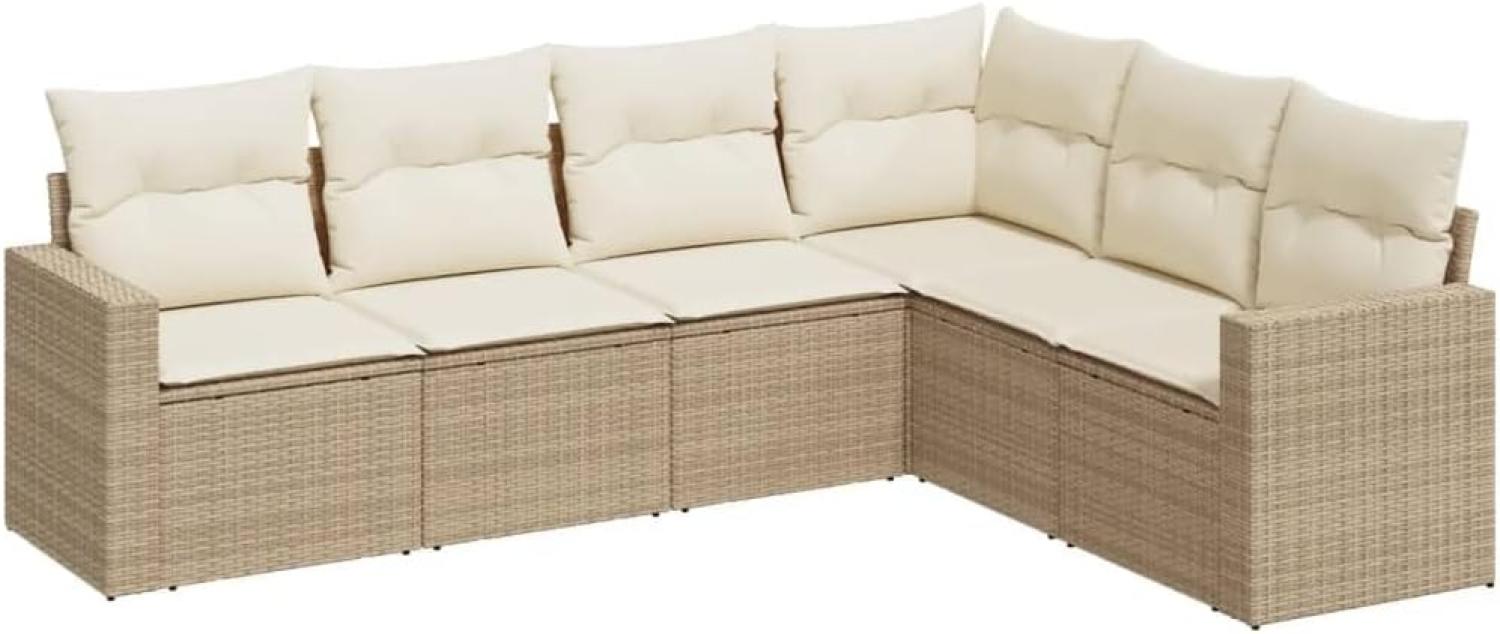 vidaXL 6-tlg. Garten-Sofagarnitur mit Kissen Beige Poly Rattan 3218998 Bild 1