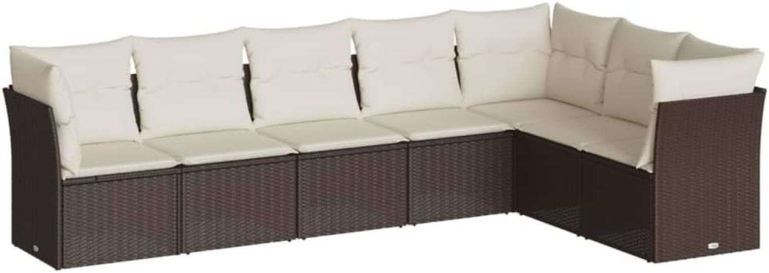 vidaXL 7-tlg. Garten-Sofagarnitur mit Kissen Braun Poly Rattan 3217743 Bild 1