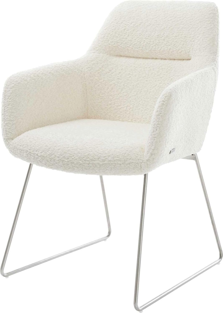 Esszimmerstuhl Pejo-Flex Bouclé Weiß Kufengestell Edelstahl Taschenfederkern Bild 1