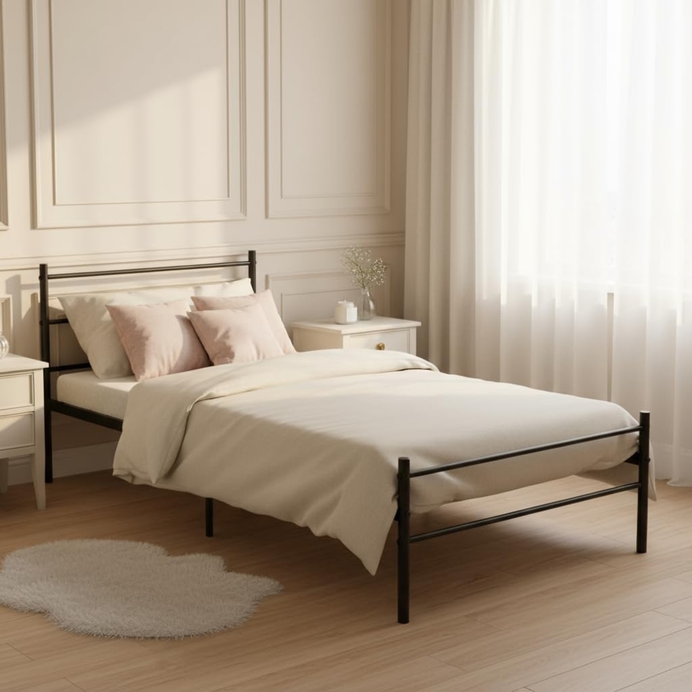 FurnitureR Einzelbett Metall 90×200 cm, stabiles Plattformbett mit Lattenrost, klassisches Gestell mit Kopf- & Fußteil, für Schlafzimmer, Gästezimmer & Jugendzimmer, bis 150 kg belastbar，Schwarz P Bild 1