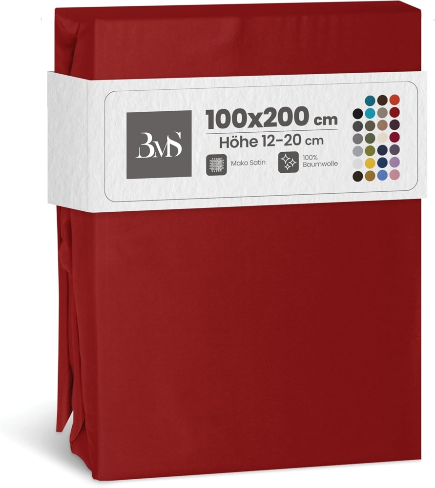 Bettwaesche-mit-Stil Mako-Satin Spannbettlaken rot 100x200cm Bild 1