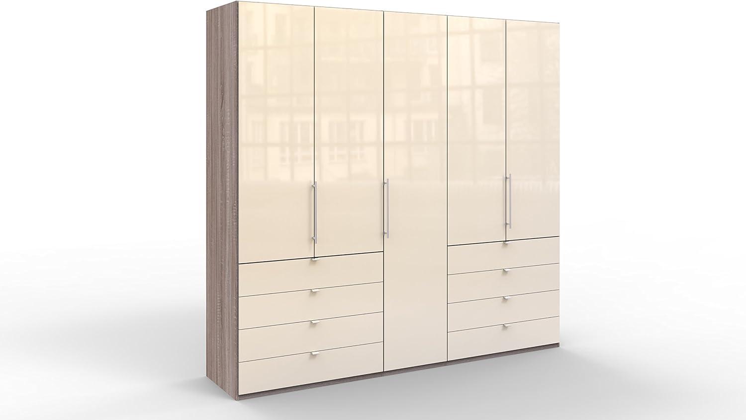 WIEMANN Loft Kleiderschrank, Schlafzimmerschrank, Gleittürenschrank, Drehtürenschrank, mit Schubladen, Glas magnolie, Trüffeleiche, Holz, B/H/T 250 x 236 x 58 cm Bild 1