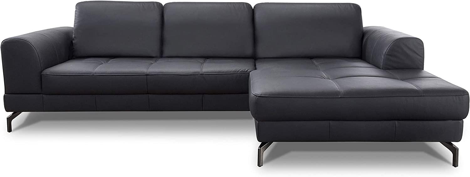 CAVADORE Ledergarnitur Benda / Großes Ecksofa mit XL-Longchair rechts & Federkern / Inkl. Sitztiefenverstellung / 284 x 87 x 175 / Echtleder: schwarz Bild 1