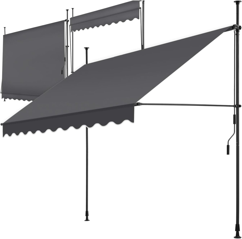 tectake® Klemmmarkise mit Handkurbel, Balkon Markise ohne Bohren, Markise höhenverstellbar, UV-beständig, wasserabweisend, Terrassenüberdachung, Sonnenschutz Terrasse & Balkon, 250 cm - schwarz/grau Bild 1