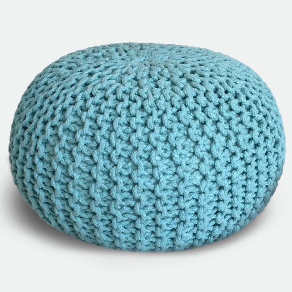 casamia Pouf Ø 55 o. 45 cm Sitzpouf Strickhocker Sitzpouf Bodenkissen nachhaltig Grobstrick Optik Größe ø 45 cm, Farbe hellblau Bild 1