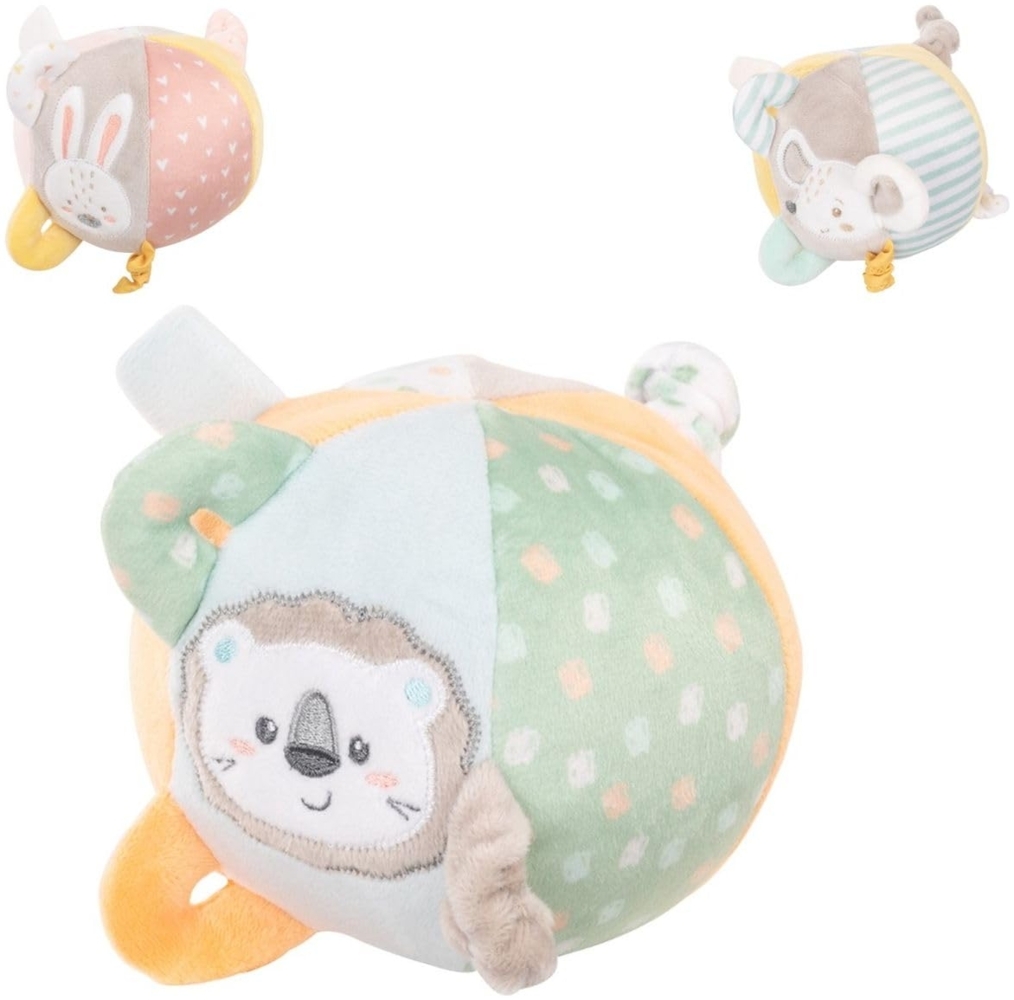 Kikkaboo Baby Plüsh Aktivitätsball, Rassel, weicher Plüschball, Babyspielzeug beige grün Bild 1