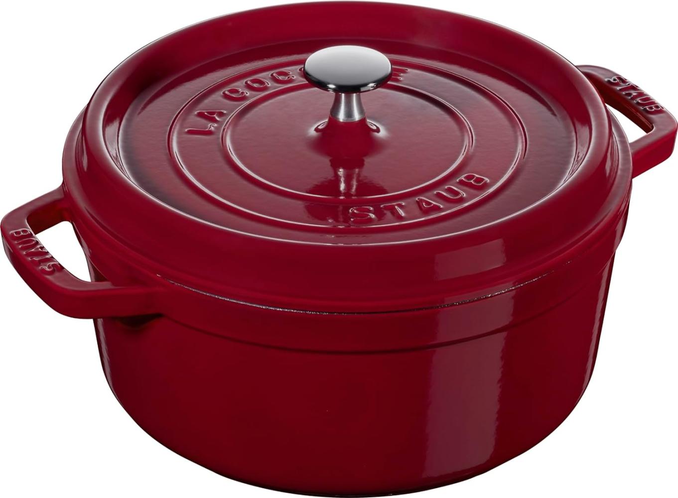 STAUB Gusseisen Bräter/Cocotte, Rund 24 cm, 3,8 L, Aromaregen Funktion, Für alle Herdarten geeignet, Bordeaux Bild 1