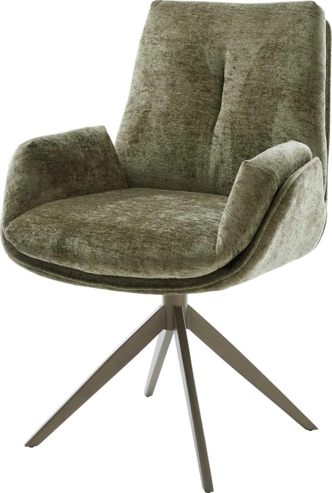 Drehstuhl Clea-Flex Chenille Olive Kreuzgestell breit Effektfinish Titan 360° drehbar Bild 1