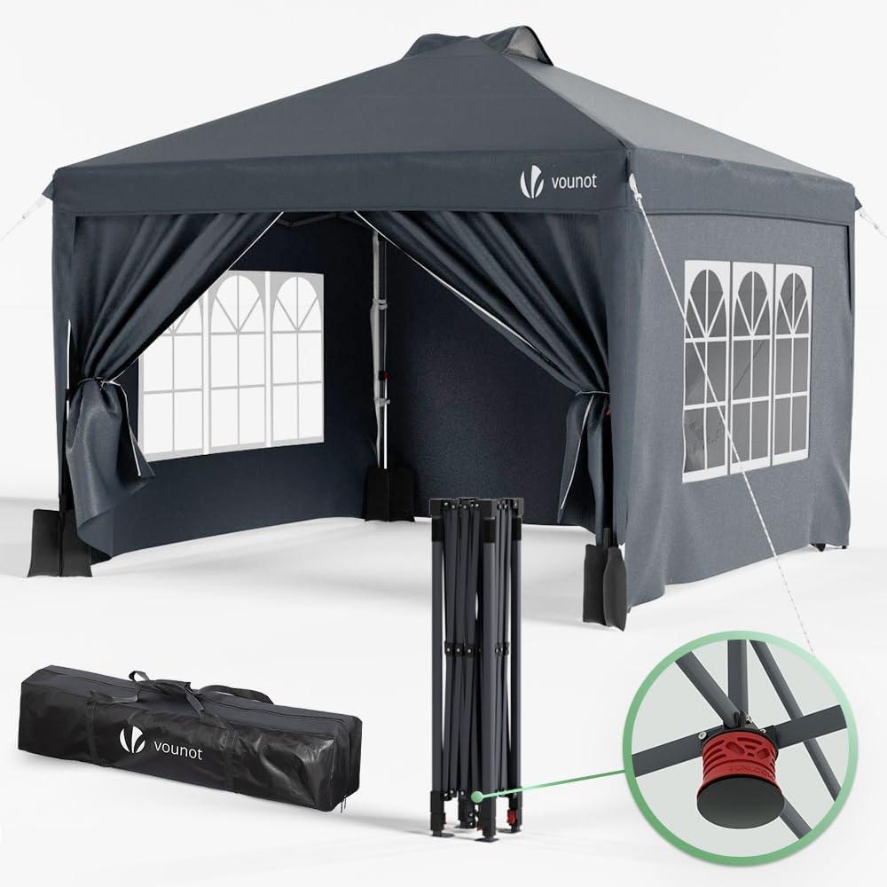 VOUNOT Pavillon 3x3m Wasserdicht Stabil Winterfest, Pop Up Faltpavillon mit 4 Seitenteilen und 5 Sandsäcke, Faltbar Partyzelt Gartenzelt Gartenpavillon inkl. Tasche, Grau Bild 1