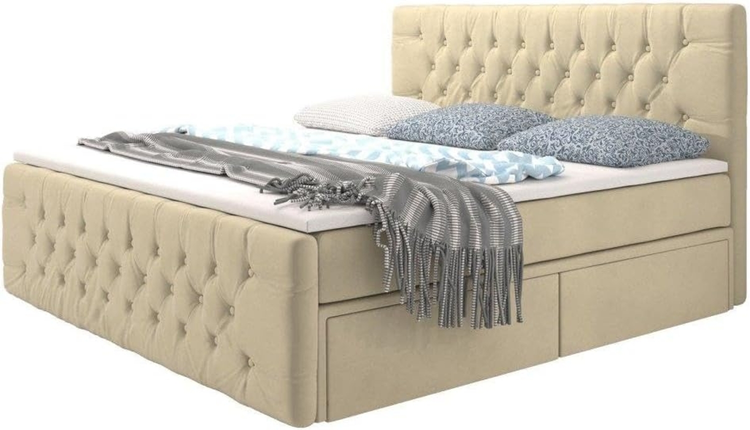 Boxspringbett Sognare mit Stauraum 200x200 Beige H4 (100kg+) Bild 1