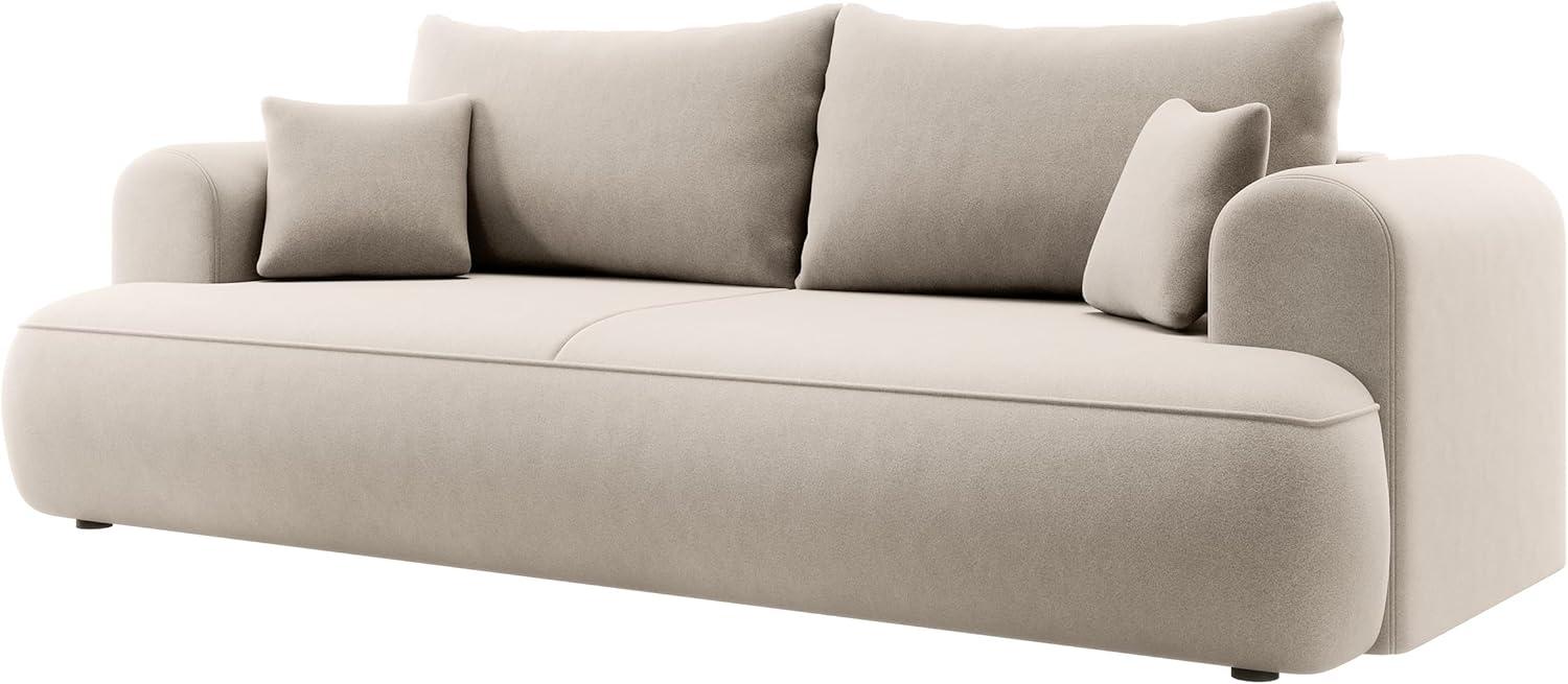 Selsey Sofa Schlafsofa Couch Mit Stauraum Schlaffunktion 3 Sitzer Pflegeleicht Polyurethanschaum Veloursoptik Hellbeige OVO Bild 1