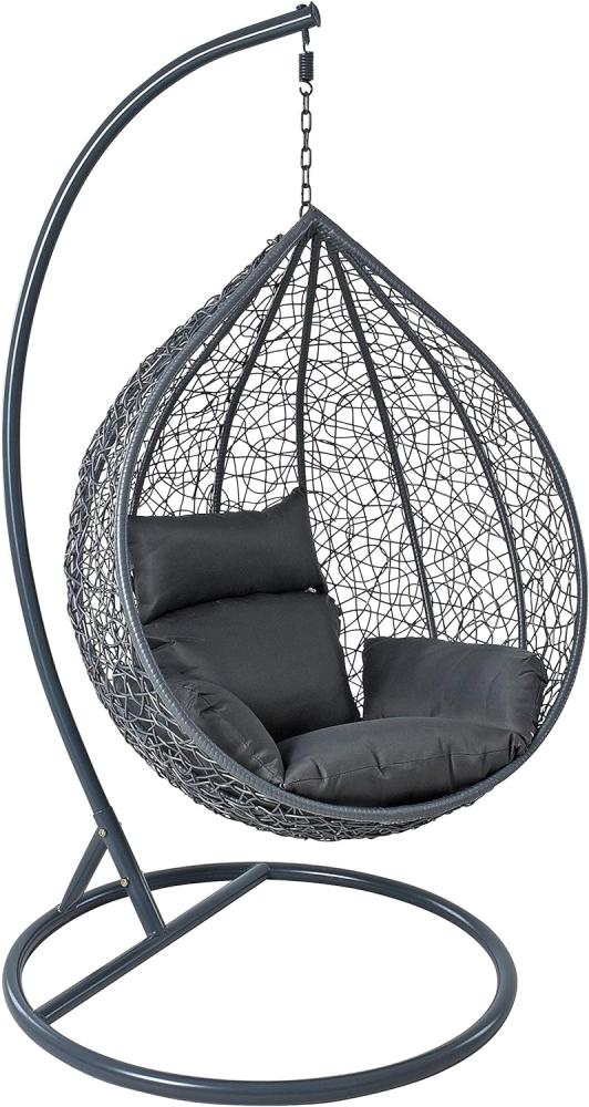 Polyrattan Hängesessel Hängekorb mit Gestell Rattan Hängestuhl Sessel Anthrazit Bild 1