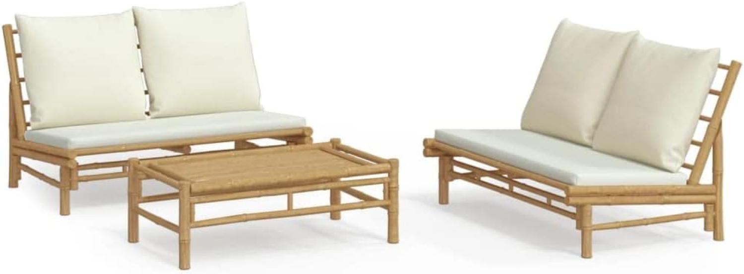 vidaXL 3-tlg. Garten-Lounge-Set mit Kissen Creme Bambus Bild 1