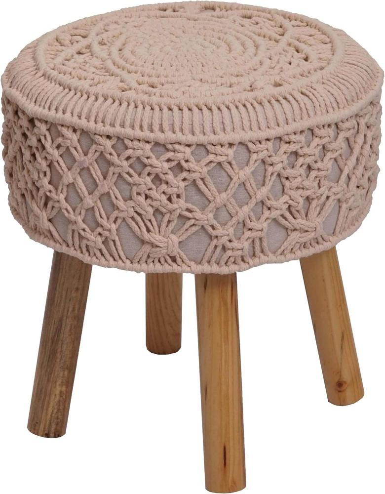 Sitzhocker HWC-J43, Strickhocker Hocker Fußhocker, 45x41cm rund Makramee/Strick Stoff/Textil ~ creme-beige Bild 1