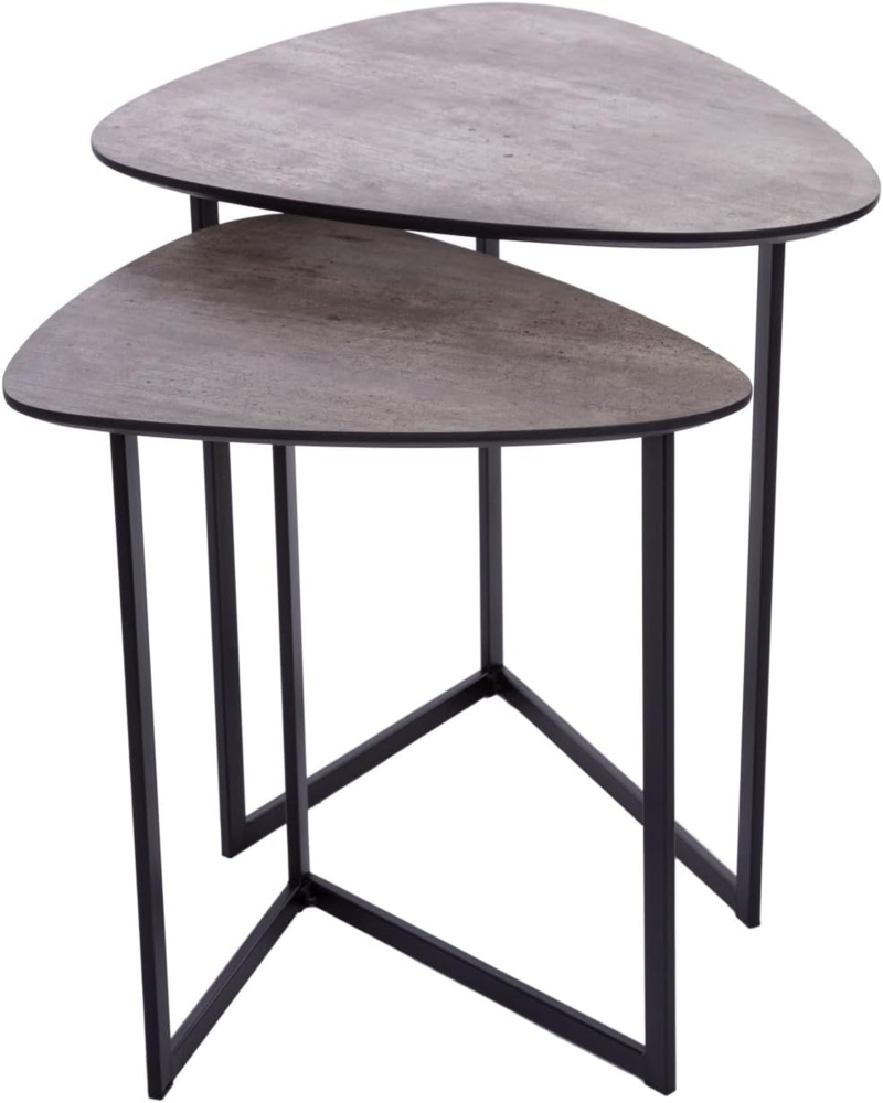Beistelltisch 2er Set Holz MDF in Hellgrau dreieckig mit Metallgestell Schwarz Bild 1