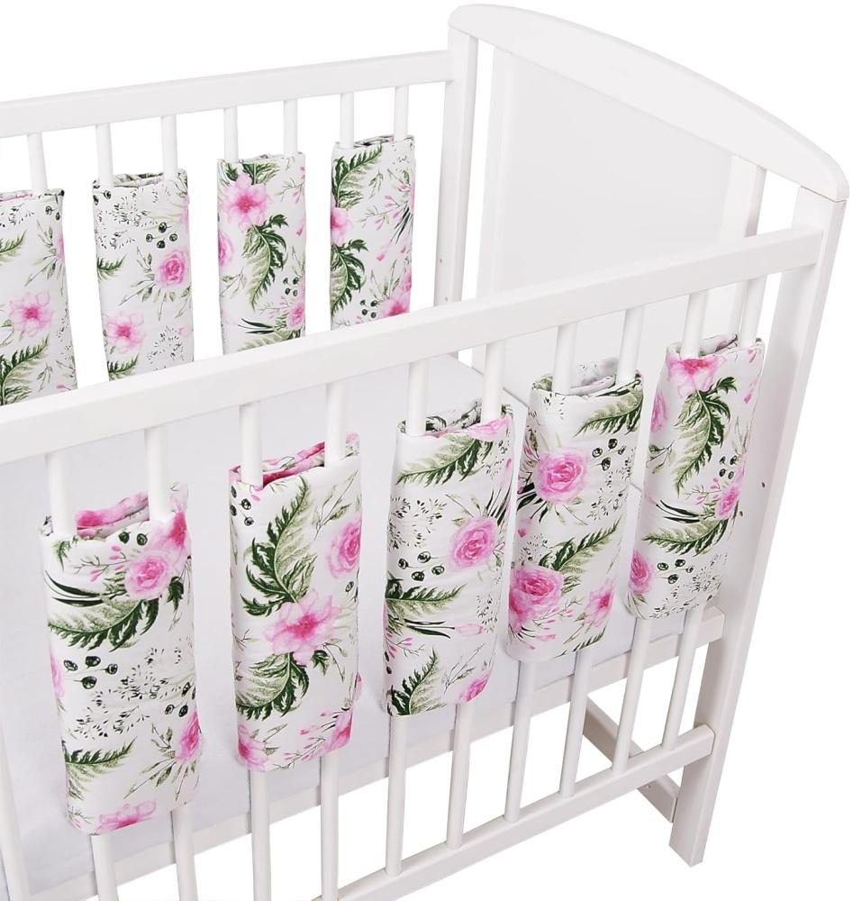 Bello24 - Universeller Babybett Gitterschutz mit Klettverschluss aus 100% Baumwolle 38x30cm (Blumen, 9) Bild 1