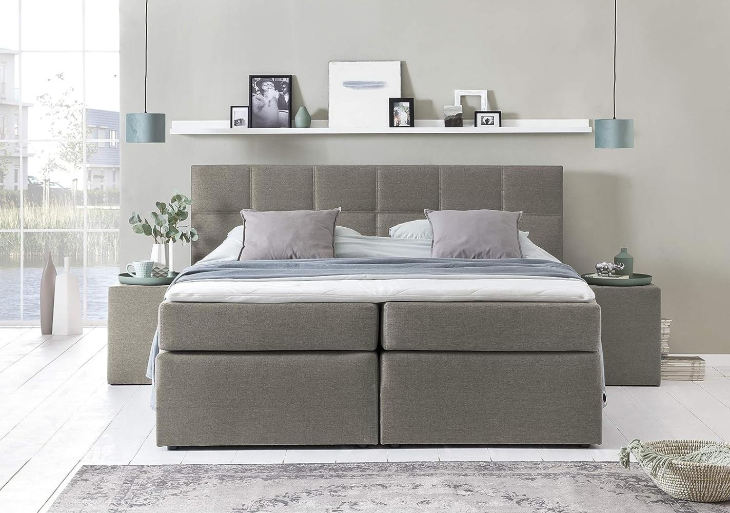 Möbelfreude Boxspringbett Bea, gesteppt, 7-Zonen Taschenfederkern, Visco Topper Polsterbett, Beige/Grau H2/H3, 200x220 cm Bild 1