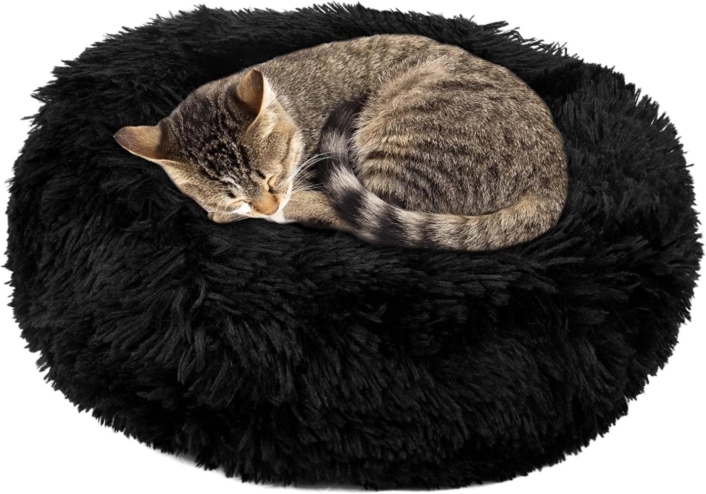 wuuhoo® Hundebett Fluffy Donut für kleine und mittelgroße Hunde - weich, rund, waschbar, für Hund oder Katze, flauschig schwarz, 40cm Bild 1