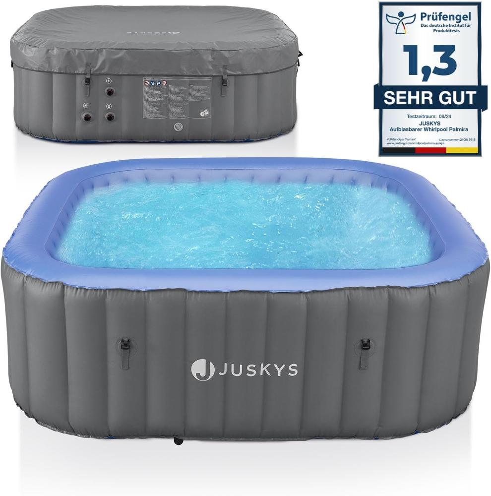 Juskys Whirlpool Palmira für bis zu 6 Personen - Outdoor Indoor Pool aufblasbar - 2 m Aussenwhirlpool - Spa Hot Tub eckig - Grau Bild 1