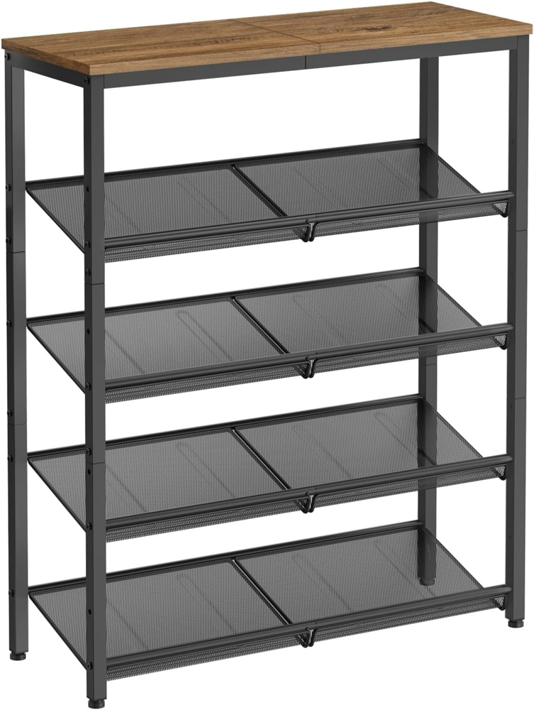 Vasagle Schuhregal, 5-stöckiger Schuhschrank offen, Schuhablage, 28 x 75 x 93 cm, große Oberfläche für Taschen, für Eingangsbereich, Flur, honigbraun-tintenschwarz von Songmics LBSDE038K01 Bild 1