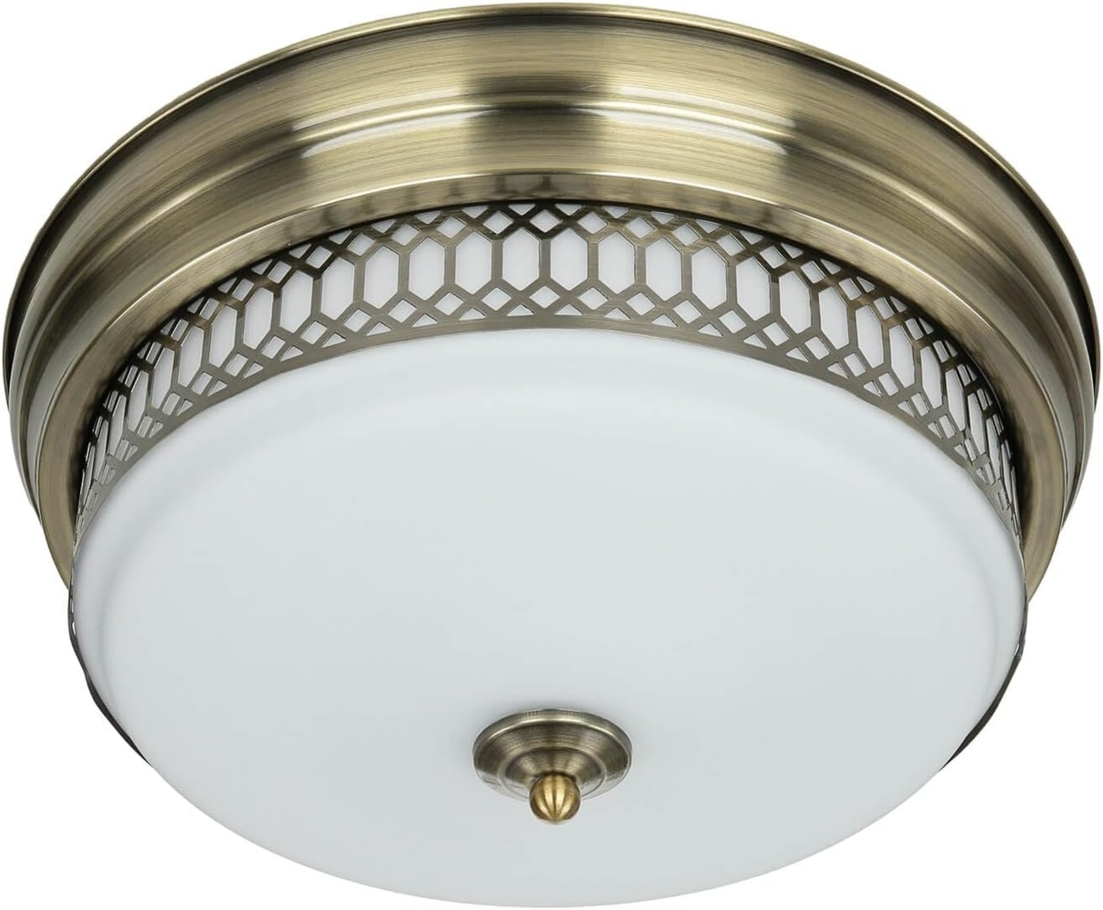 Licht-Erlebnisse Deckenleuchte BROOKS, ohne Leuchtmittel, in Messing Antik Weiß IP44 2-flammig E27 D: 35 cm Glas Metall BROOKS Bild 1