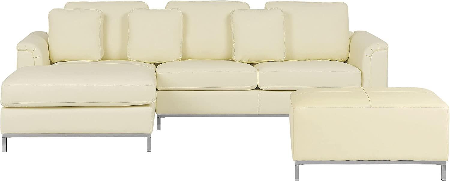 Ecksofa Leder beige rechtsseitig mit Ottomane OSLO Bild 1