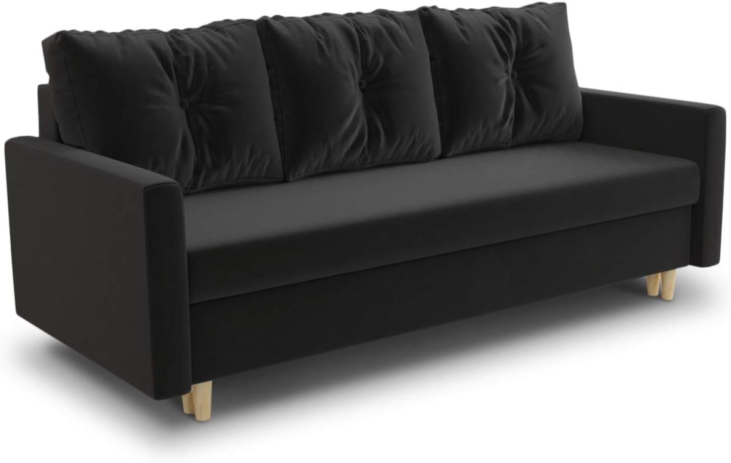 Schlafsofa Rico - Couch mit Schlaffunktion Sofa mit Bettkasten Bettfunktion Bettsofa Skandinavisch Polstergarnitur Bonell-Ferderkern Velours (Schwarz (Kronos 07)) Bild 1