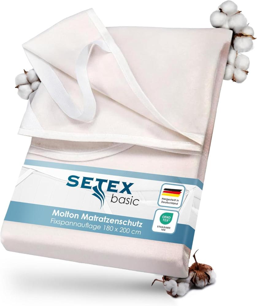 SETEX Molton Matratzenschutz, 180 x 200 cm, Eckgummis, Matratzenschoner aus 100 % Baumwolle, Basic, Naturfarben Bild 1