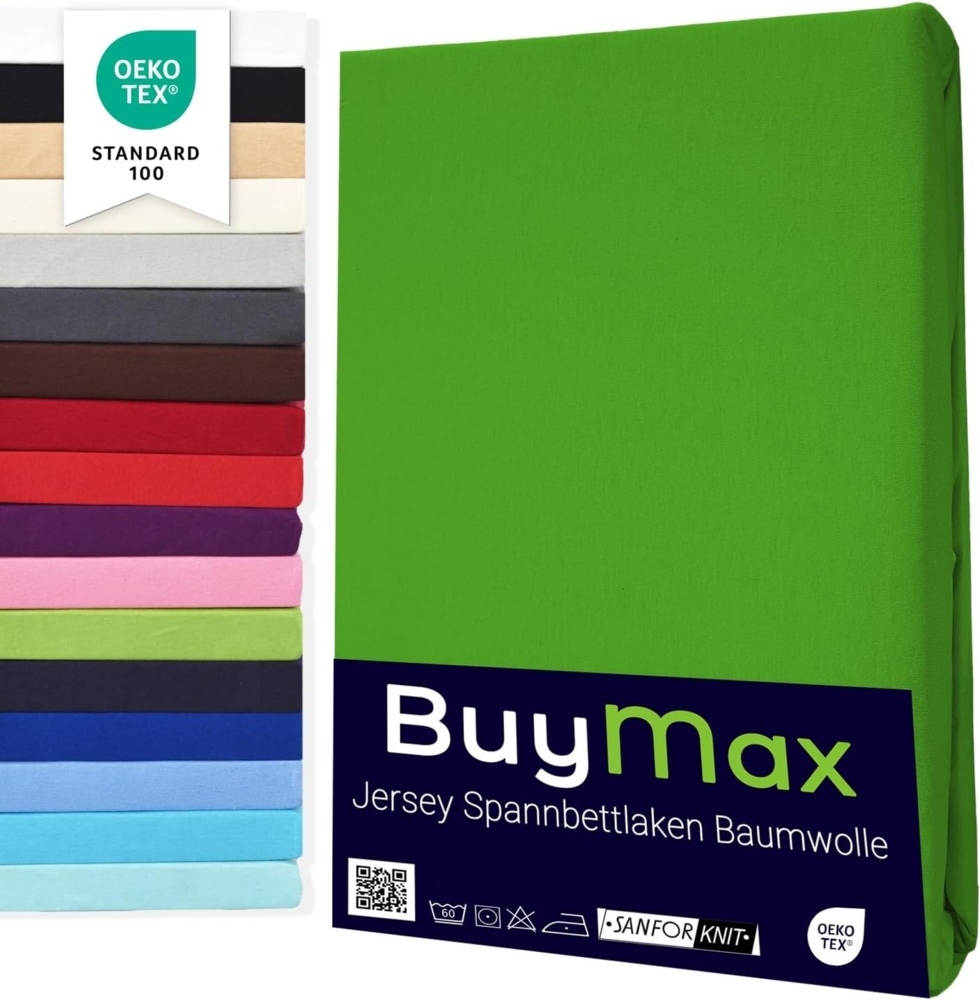 Buymax® Topper Spannbettlaken 180x200 cm Spannbetttuch 100% Baumwolle Jersey für Matratzentopper bis 12 cm Matratzenhöhe Bettlaken für Boxspringbett Topper, Grün Apfelgrün Bild 1