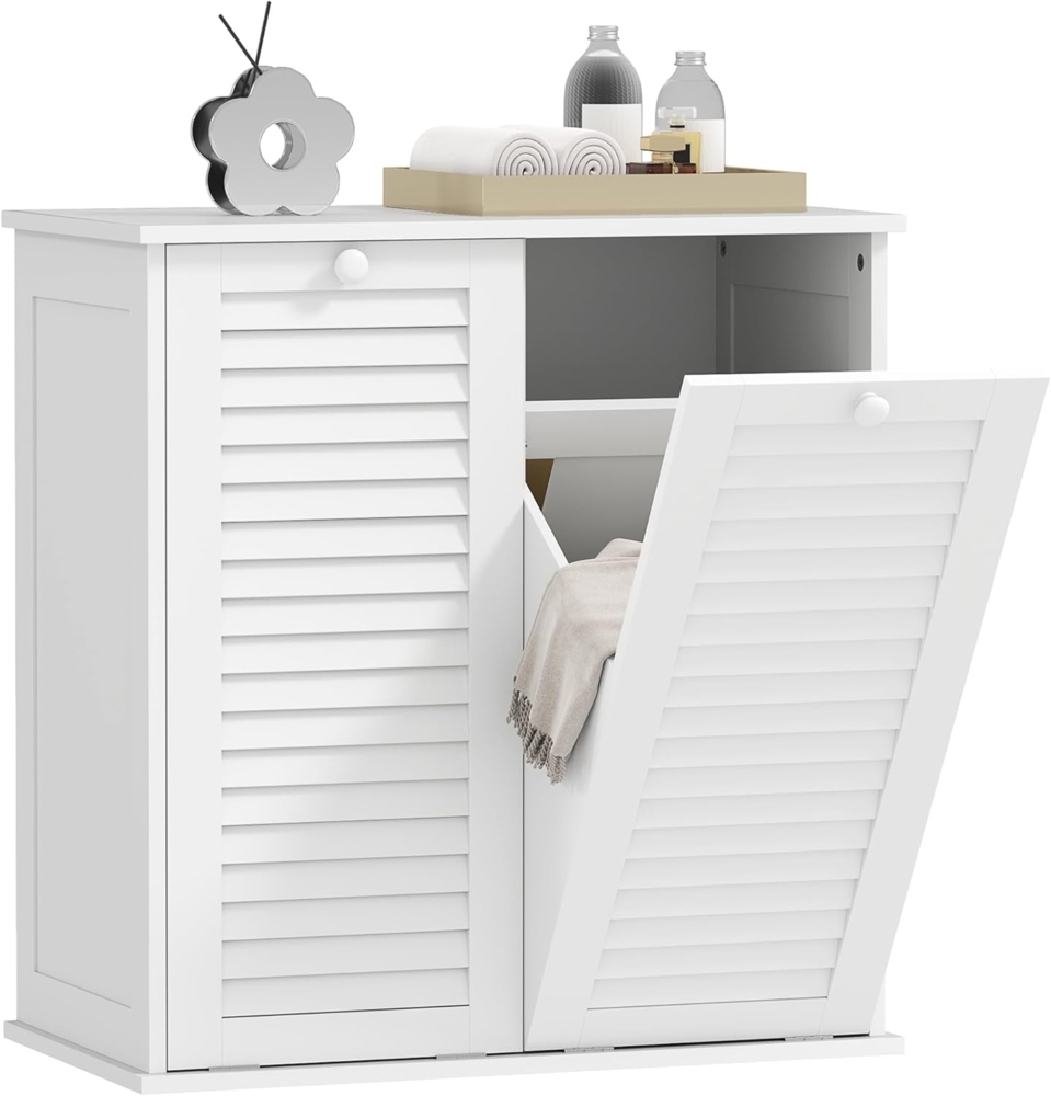 HOMCOM Badkommode Wäscheschrank, Badschrank mit 2 Wäschekörben, Griffen, Lamellentüren (Wäschesammler, 1 St, Badmöbel), für Badezimmer 70 x 38 x 73 cm Weiß Bild 1