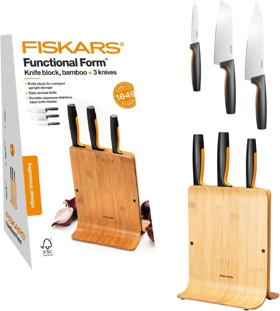 Fiskars Functional Form Schlitzmesserblock Edelstahl Bambus Kunststoff Edelstahl Edelstahl Holz Schwarz Orange Bild 1