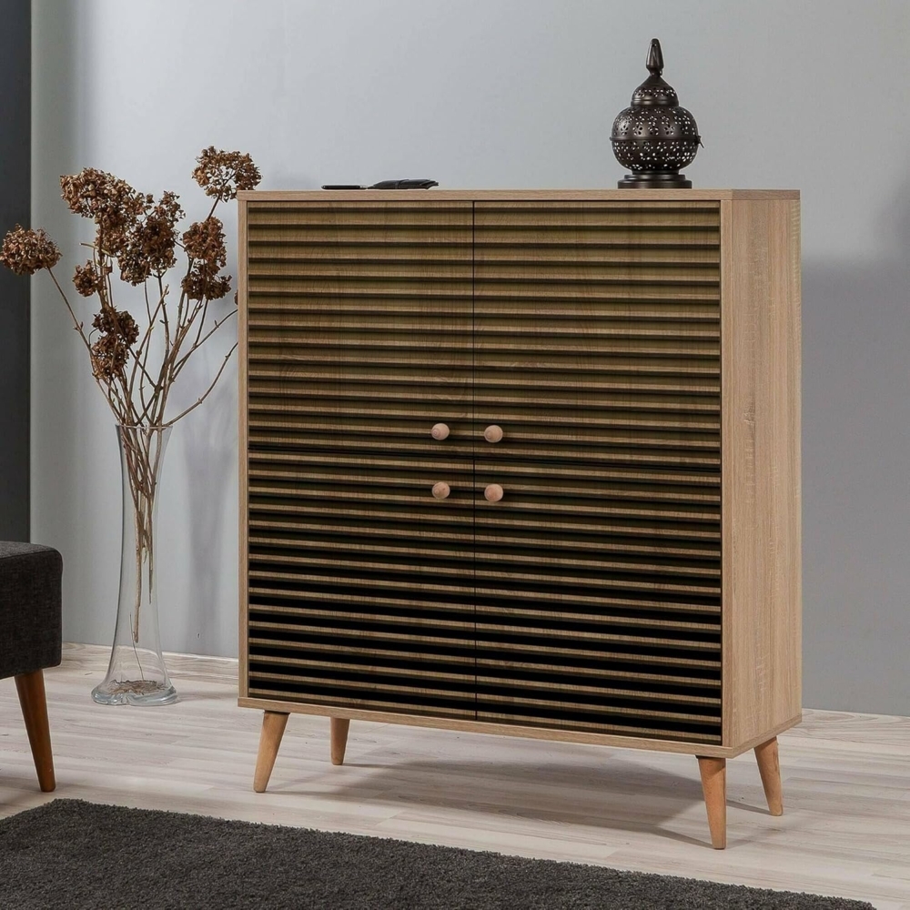 Dmora - Kommode Canopo, Wohnzimmerbuffet, Wohnzimmer-Sideboard, Moderne Küchen-Speisekammer, 95x36h111 cm, Eiche Bild 1