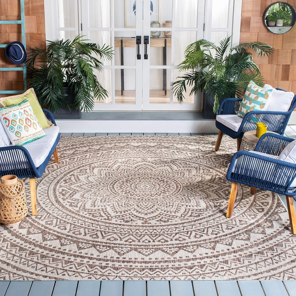 SAFAVIEH Zeitgenössische Teppich für Wohnzimmer, Esszimmer, Schlafzimmer - Courtyard Collection, Kurzer Flor, Hellbeige und Hellbraun, 201 X 290 cm Bild 1