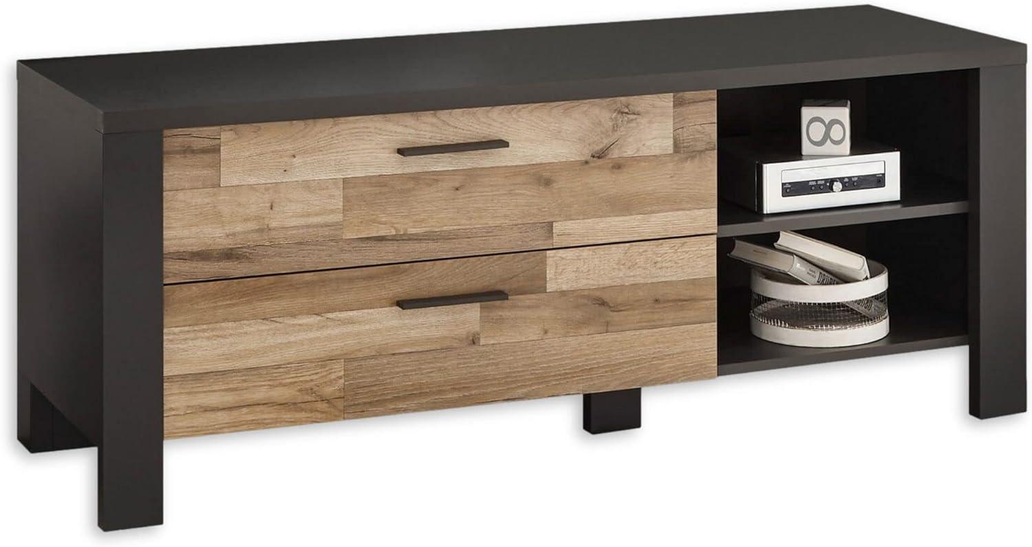 Dallas TV-Lowboard in Montana Oak Optik, Graphit - Moderner TV Schrank mit Schubladen und viel Stauraum für das Jugendzimmer - 138 x 54 x 46 cm (B/H/T) Bild 1