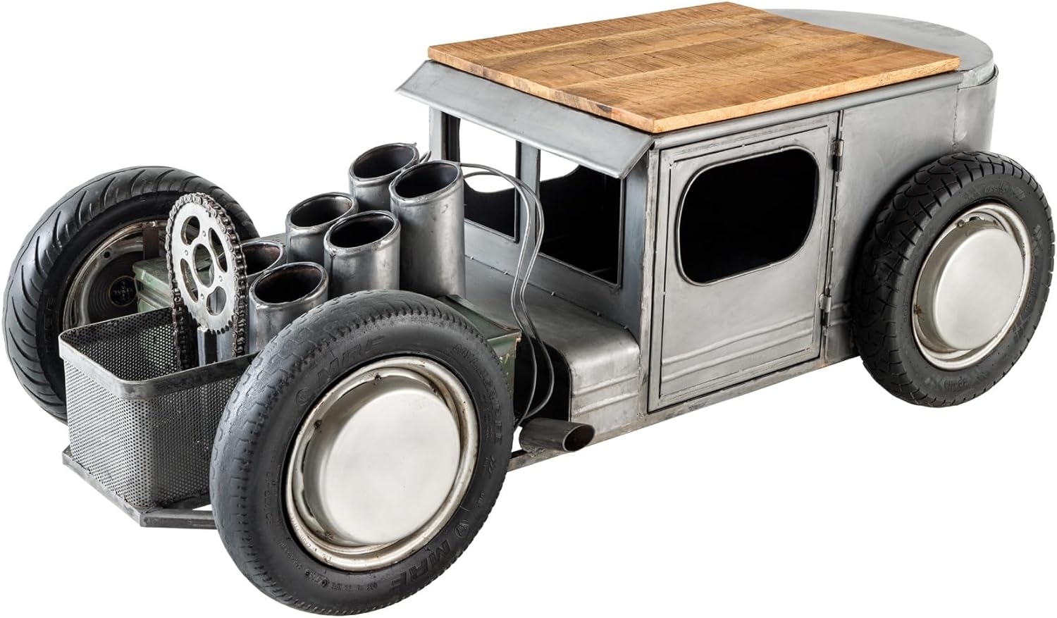 riess-ambiente Couchtisch HOT ROD 160cm natur / silber (Einzelartikel, 1-St), Wohnzimmer · Stahl · Mango-Massivholz · mit Stauraum · Oldtimer-Design Bild 1